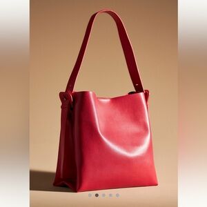 Anthropologie Red Faux Leather Buckle Tote